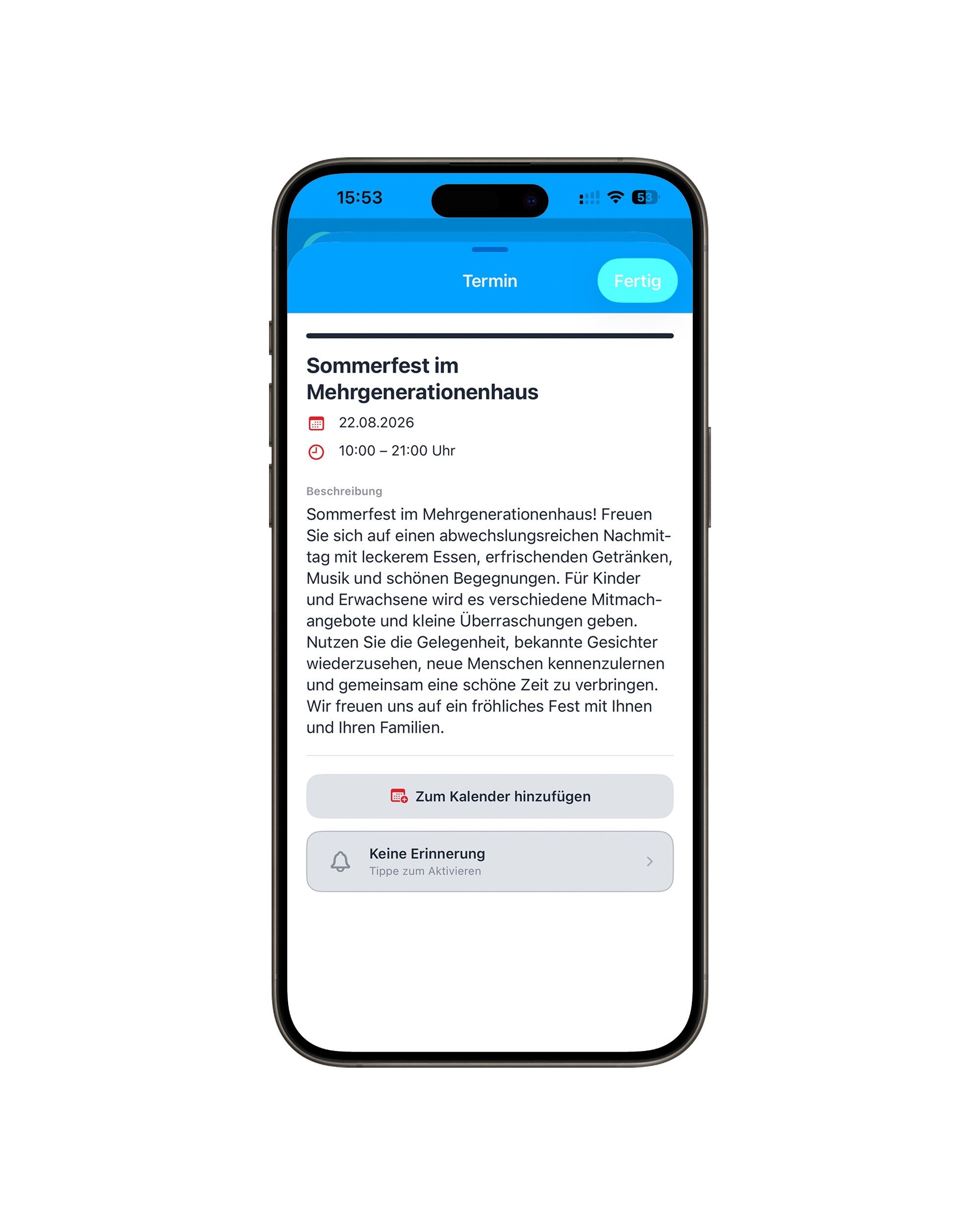 Ansicht der MGH-App - Beispiel MGH Ottelau